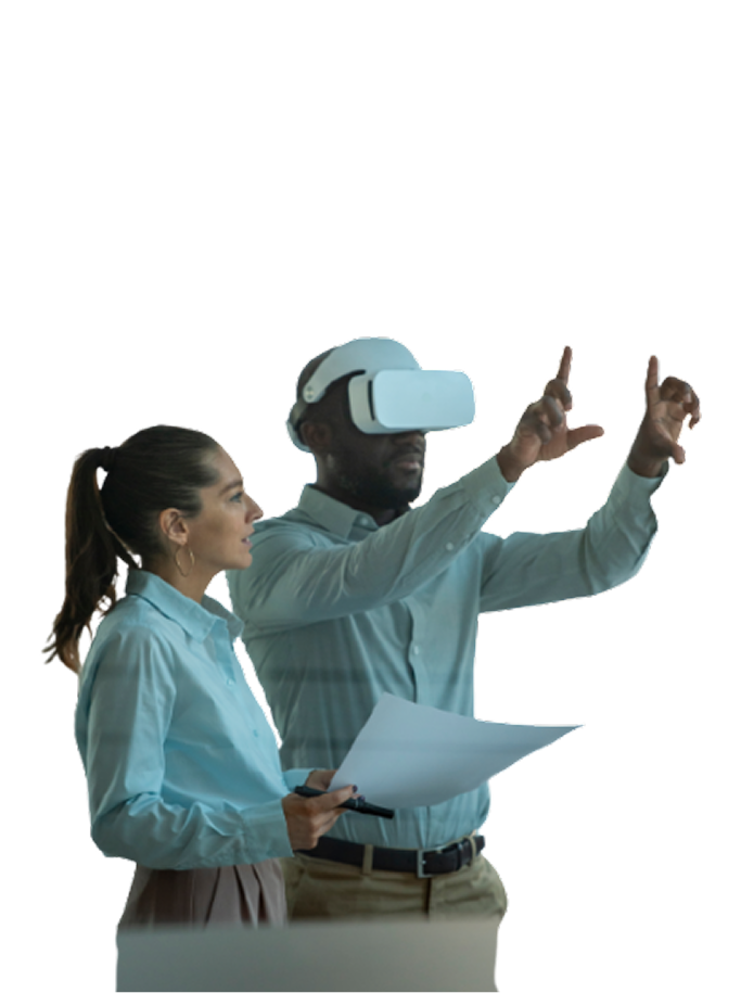 Business professionals using VR technology